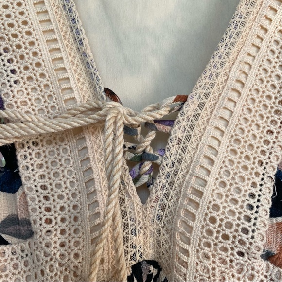 NWT Torrid Floral Babydoll Fit Plus Size Tan Skater Dress w/ Lace Up Neckline - Picture 10 of 10